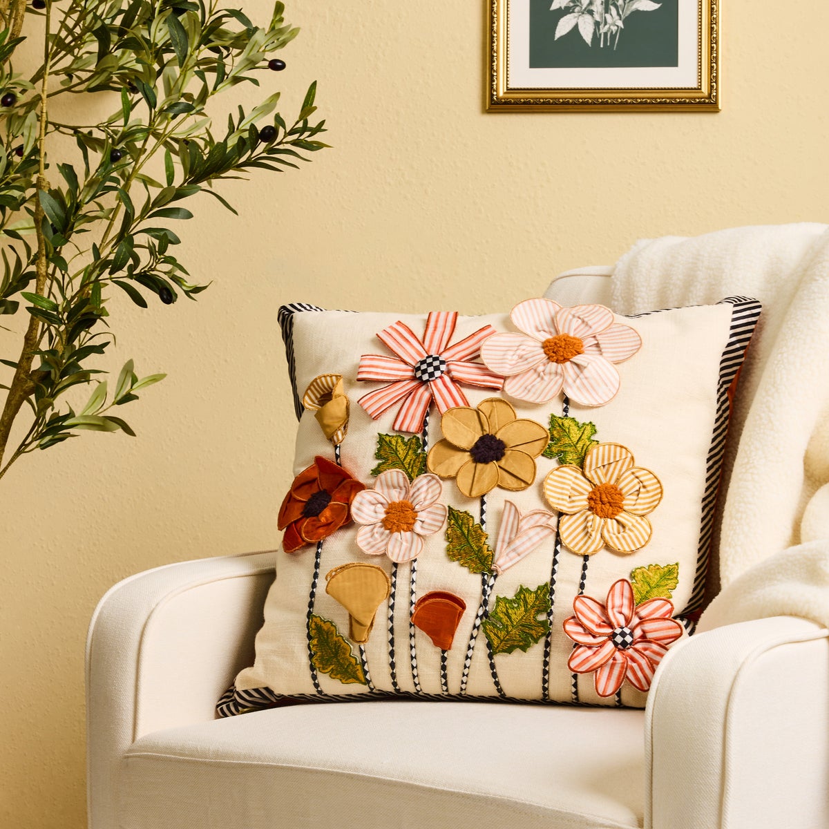Striped Flowers Throw Pillow - Image 2