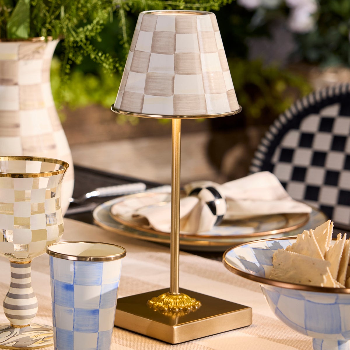 Mocha Check LED Rechargeable Cafe Table Lamp - Image 8