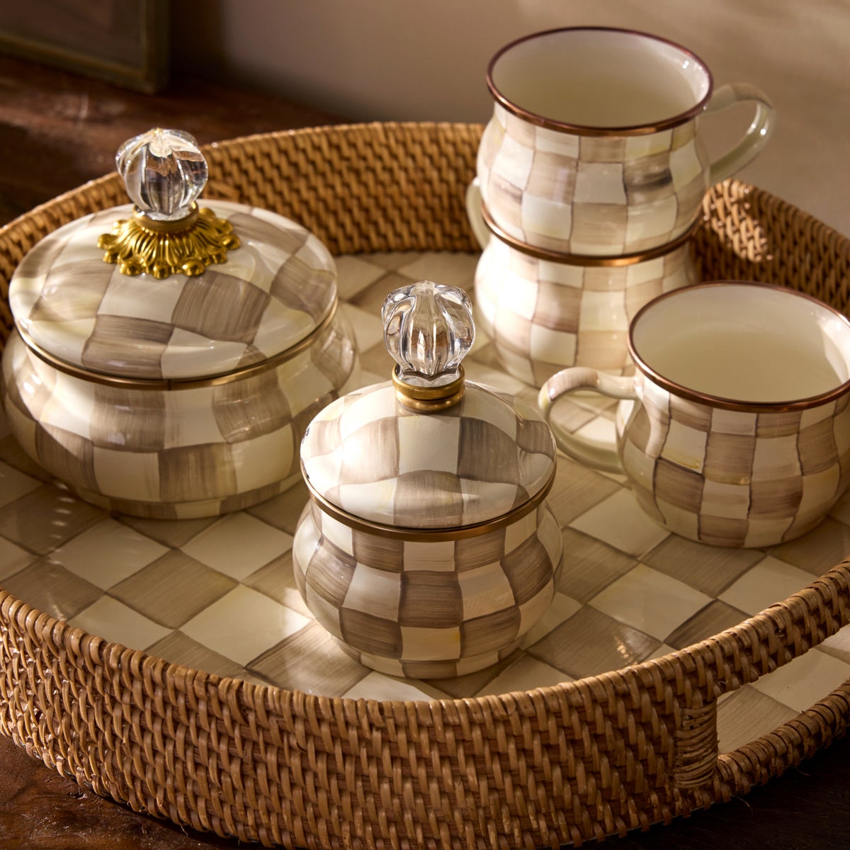 Mocha Check Lidded Sugar Bowl - Image 5
