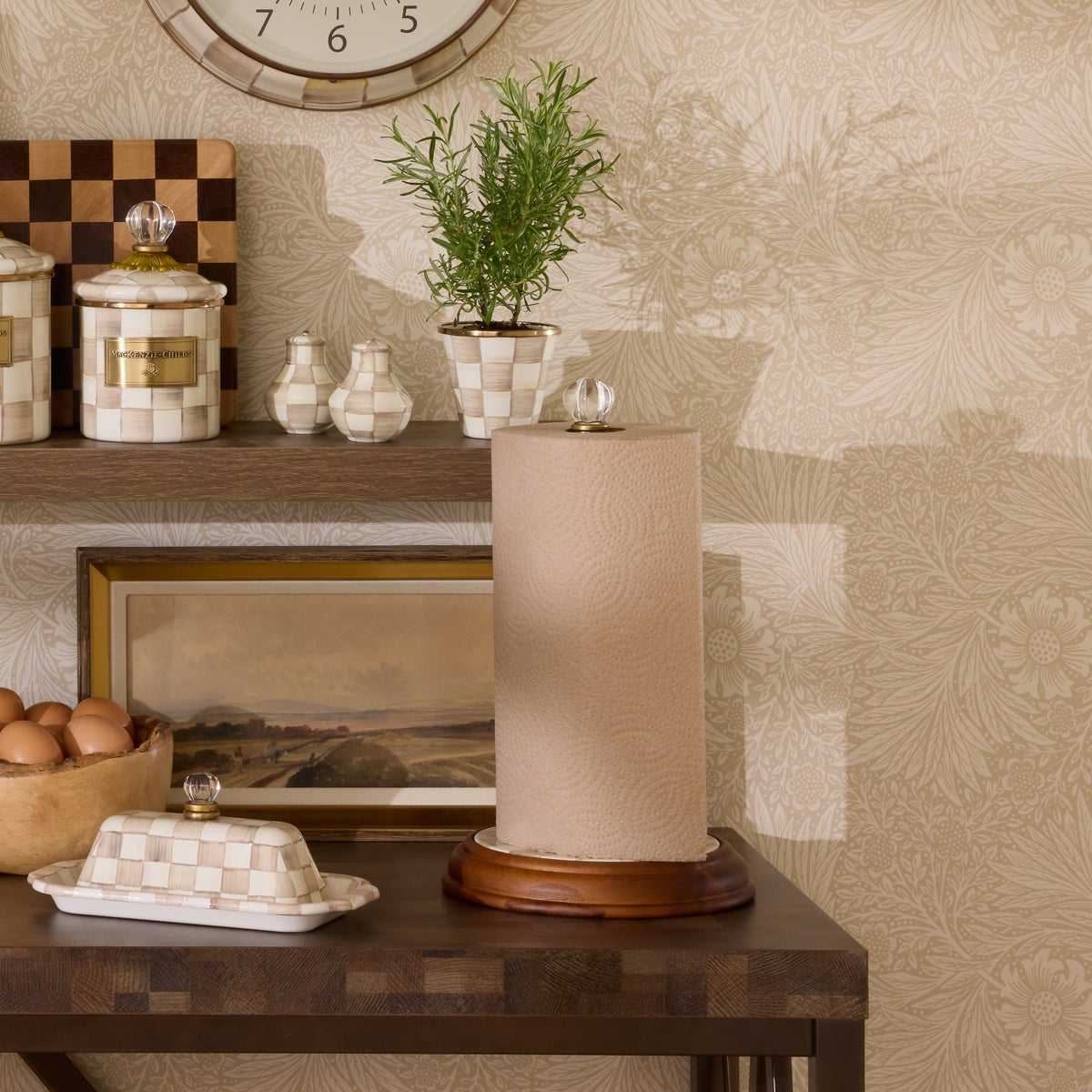 Mocha Check Wood Paper Towel Holder - Image 2