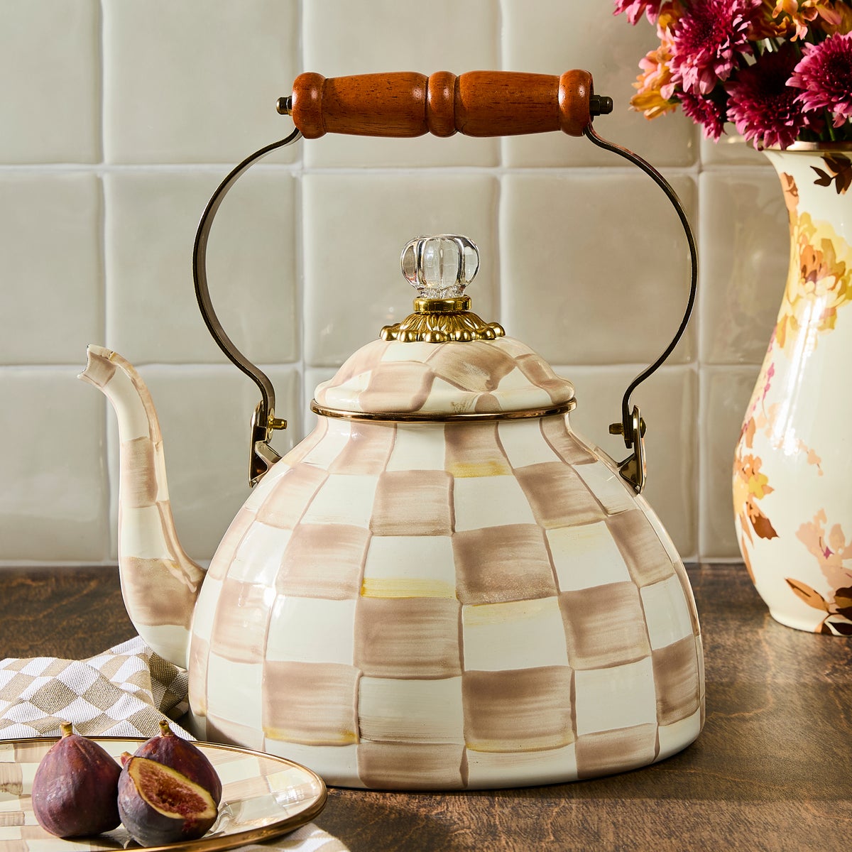 Mocha Check 3 Quart Tea Kettle - Image 8