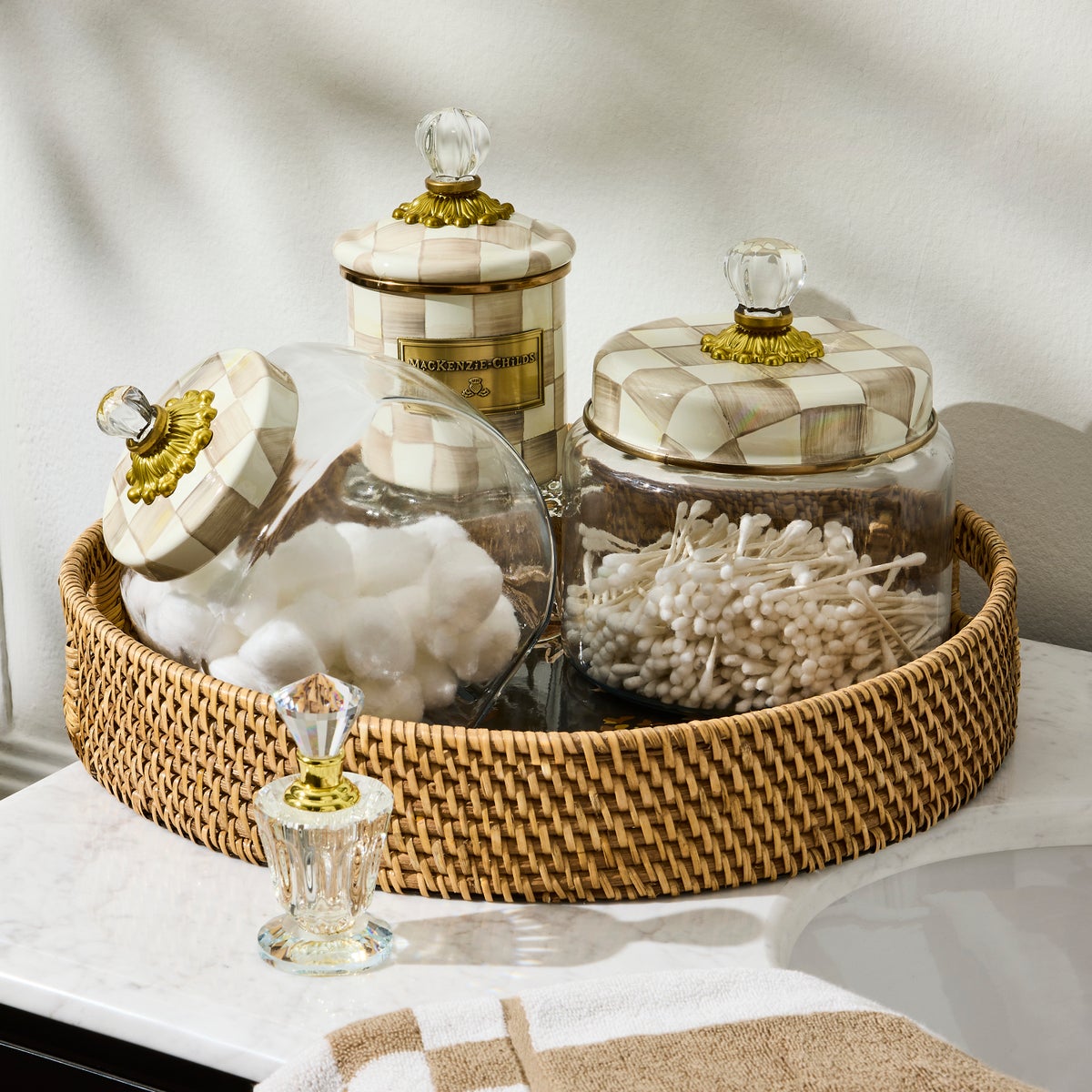 Wild Rose Brown Enamel & Rattan Round Serving Tray - Image 4