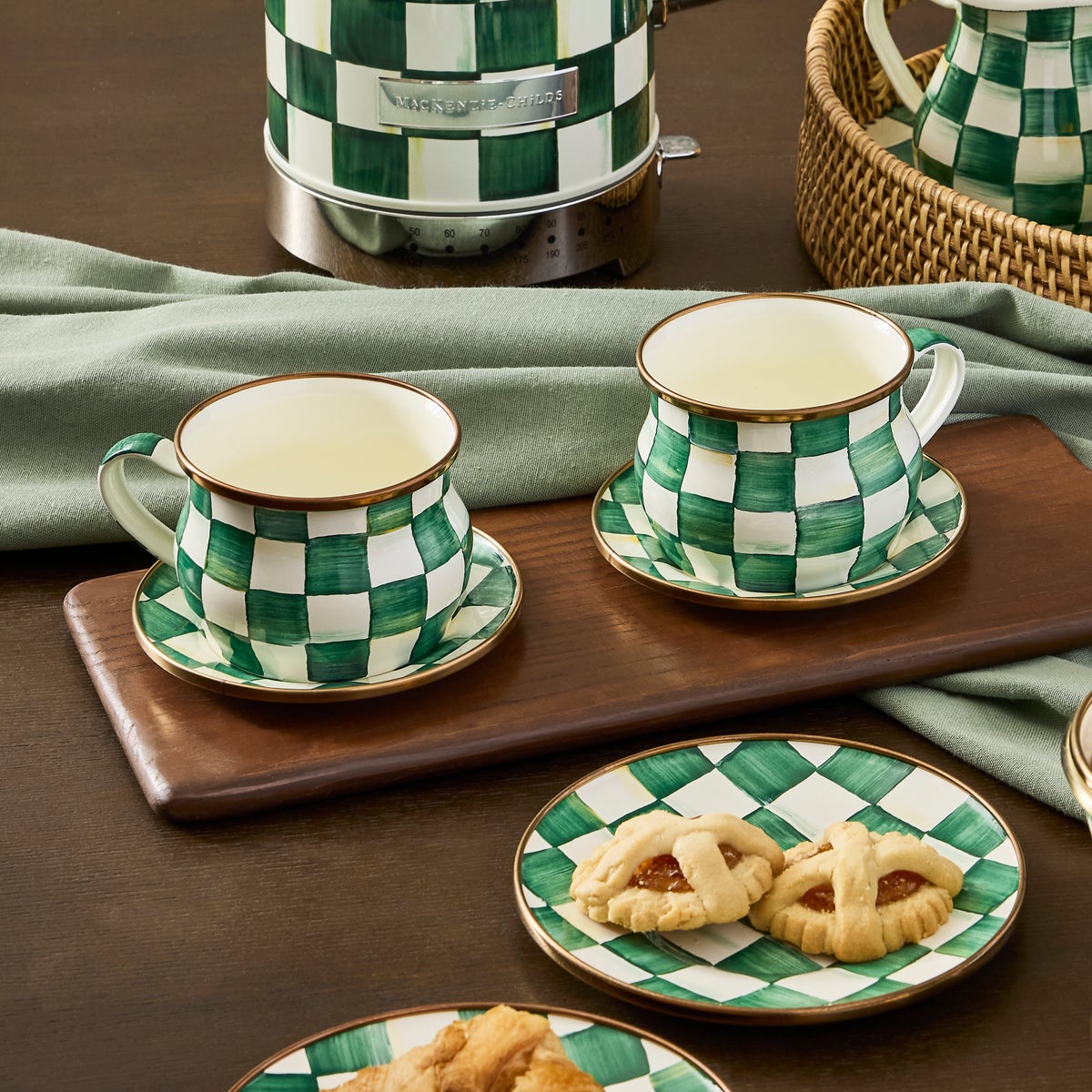 Emerald Check Espresso Cup & Saucer Set - Image 2