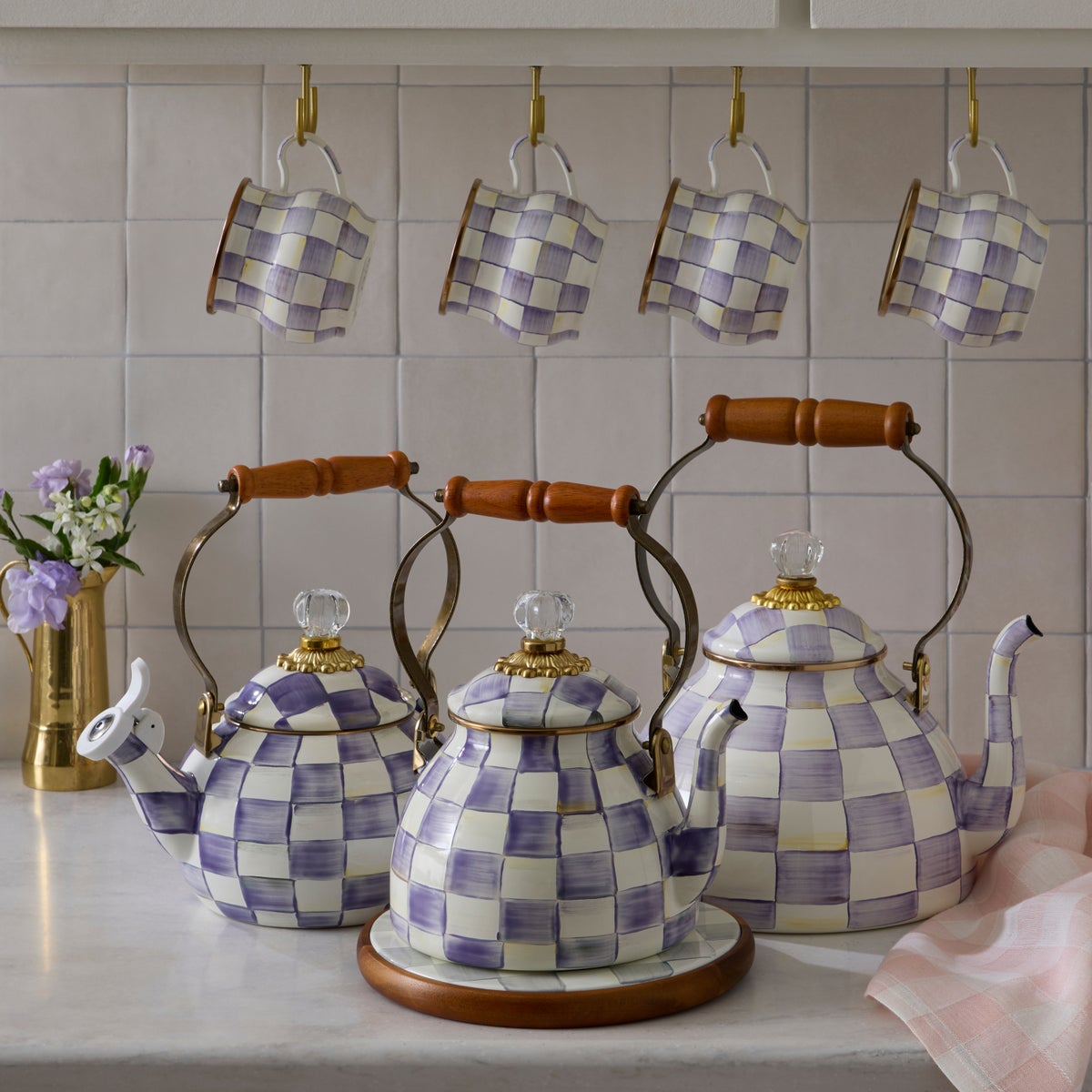 Violet Check Whistling Tea Kettle - Image 6