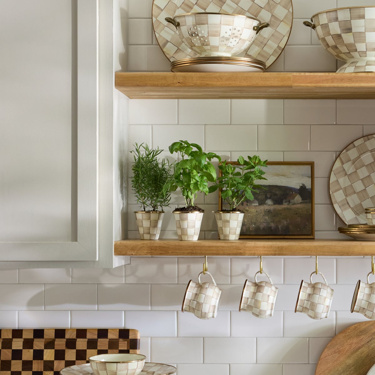 Mocha Check Herb Pots, Set of 3 - Image 2