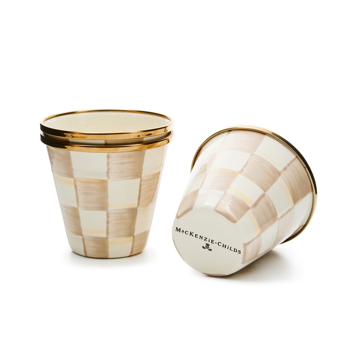 Mocha Check Herb Pots, Set of 3 - Image 3