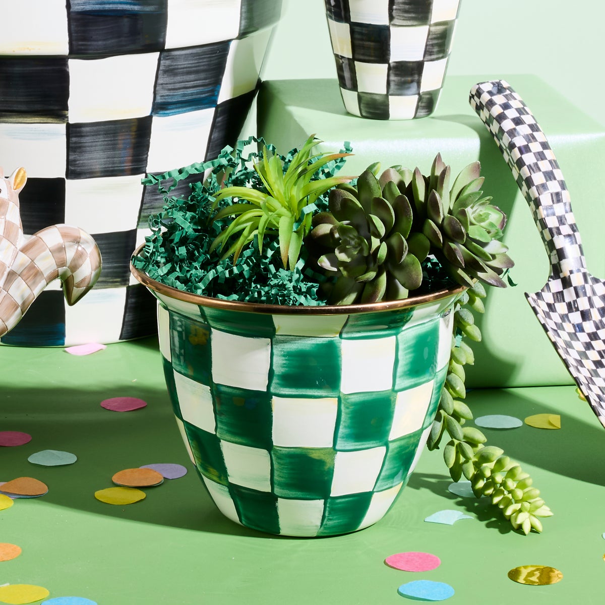 Emerald Check Large Flower Pot - Image 4