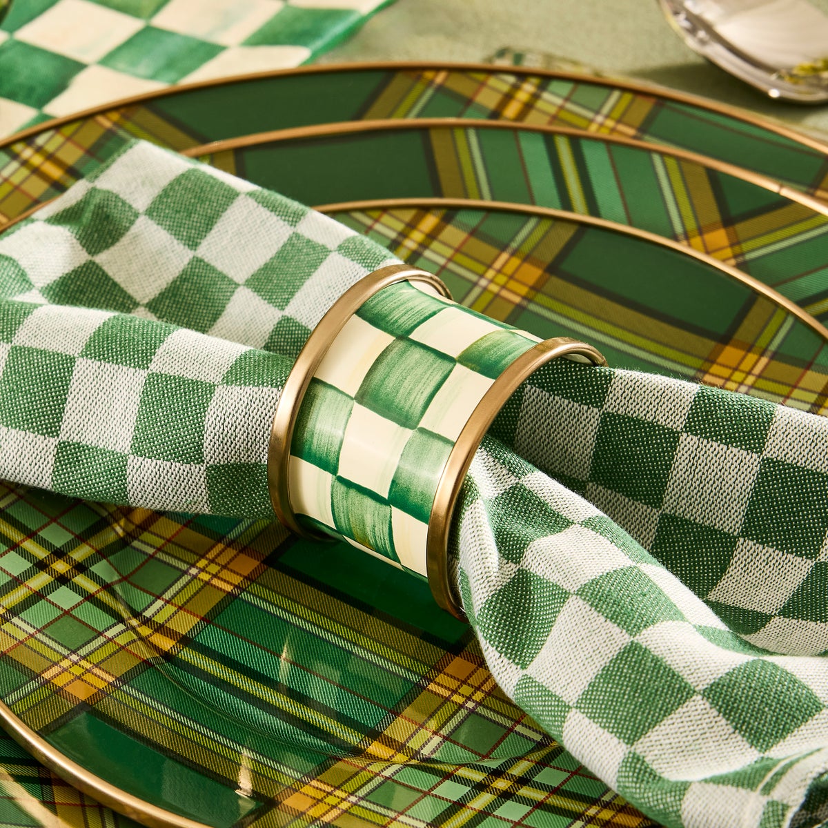 Emerald Check Napkin Rings, Set of 4 - Image 2