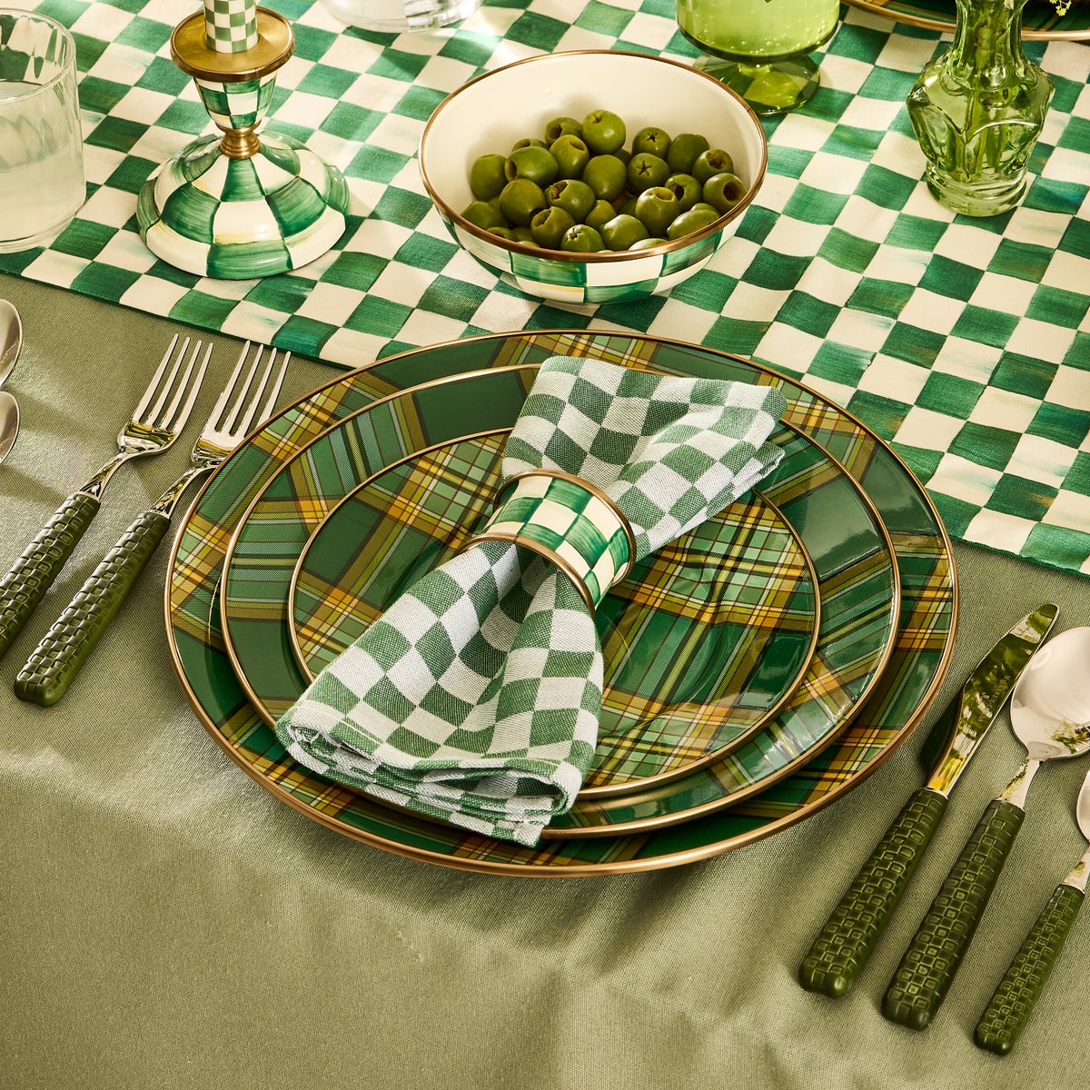 Emerald Check Napkin Rings, Set of 4 - Image 4
