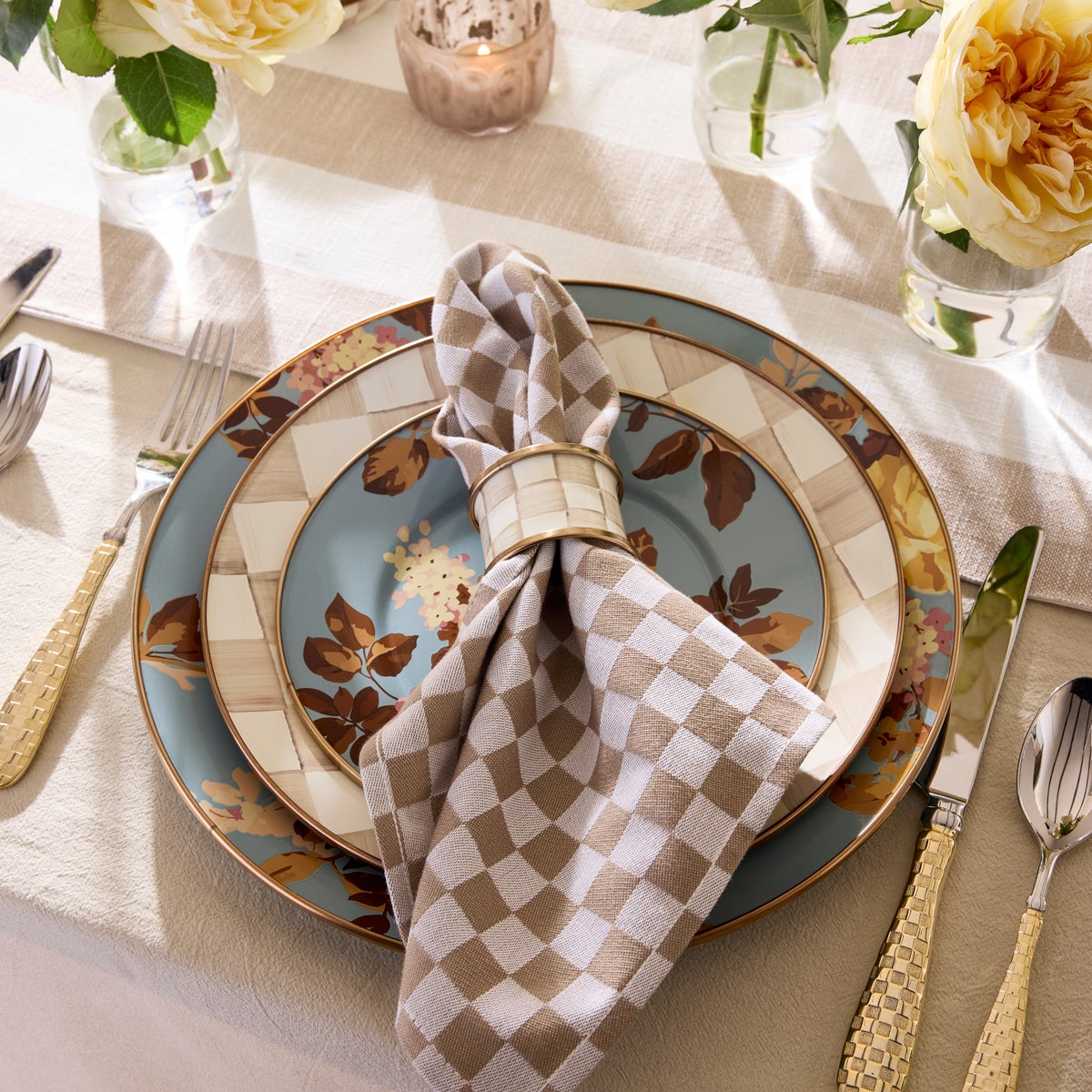 Mocha Check Napkin Rings, Set of 4 - Image 2