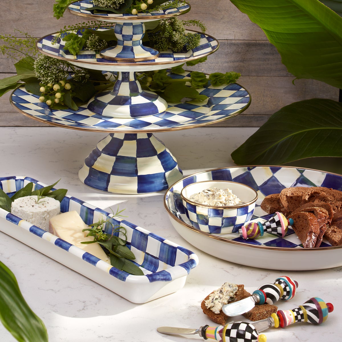 Royal Check Large Pedestal Platter - Image 2