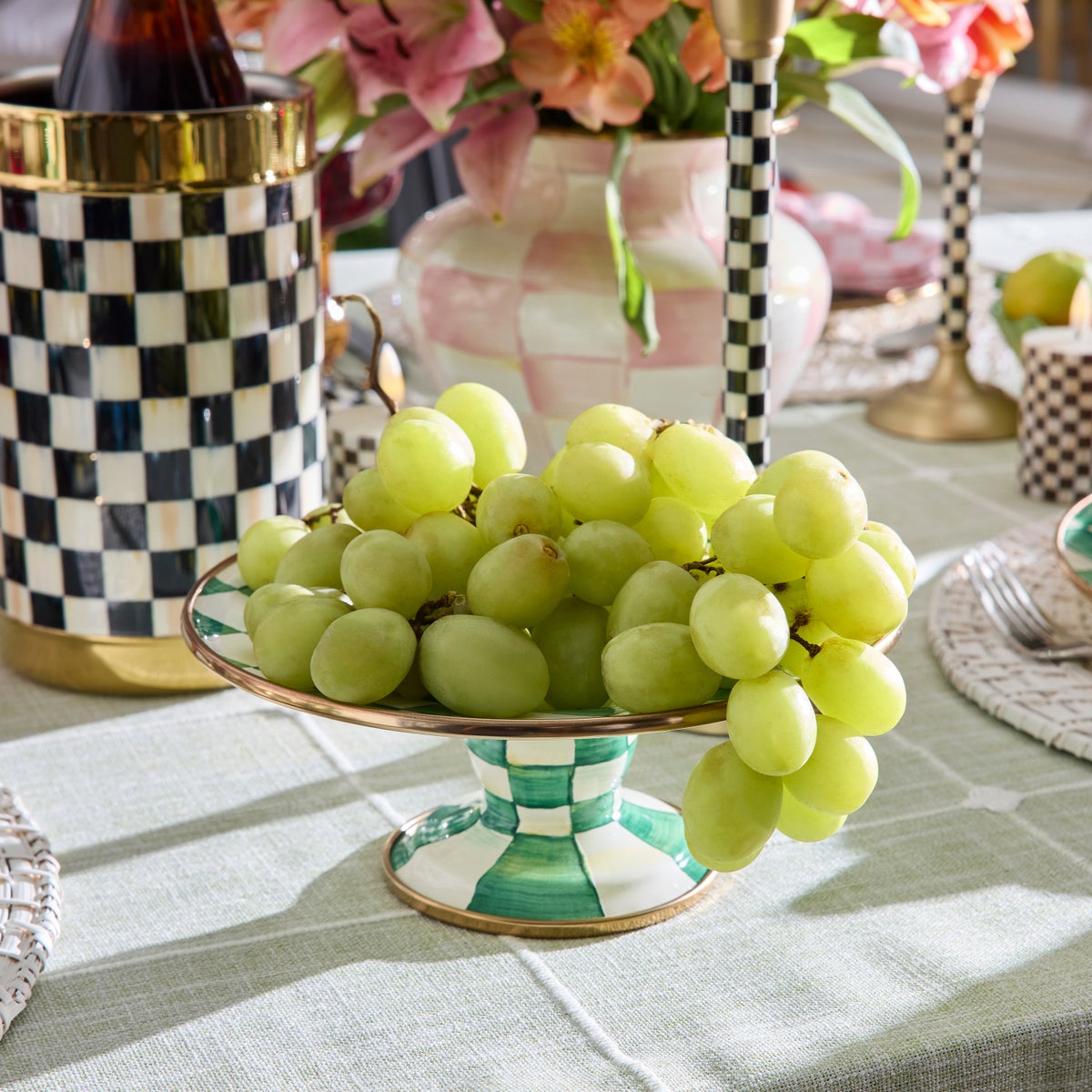 Emerald Check Mini Pedestal Platter - Image 5
