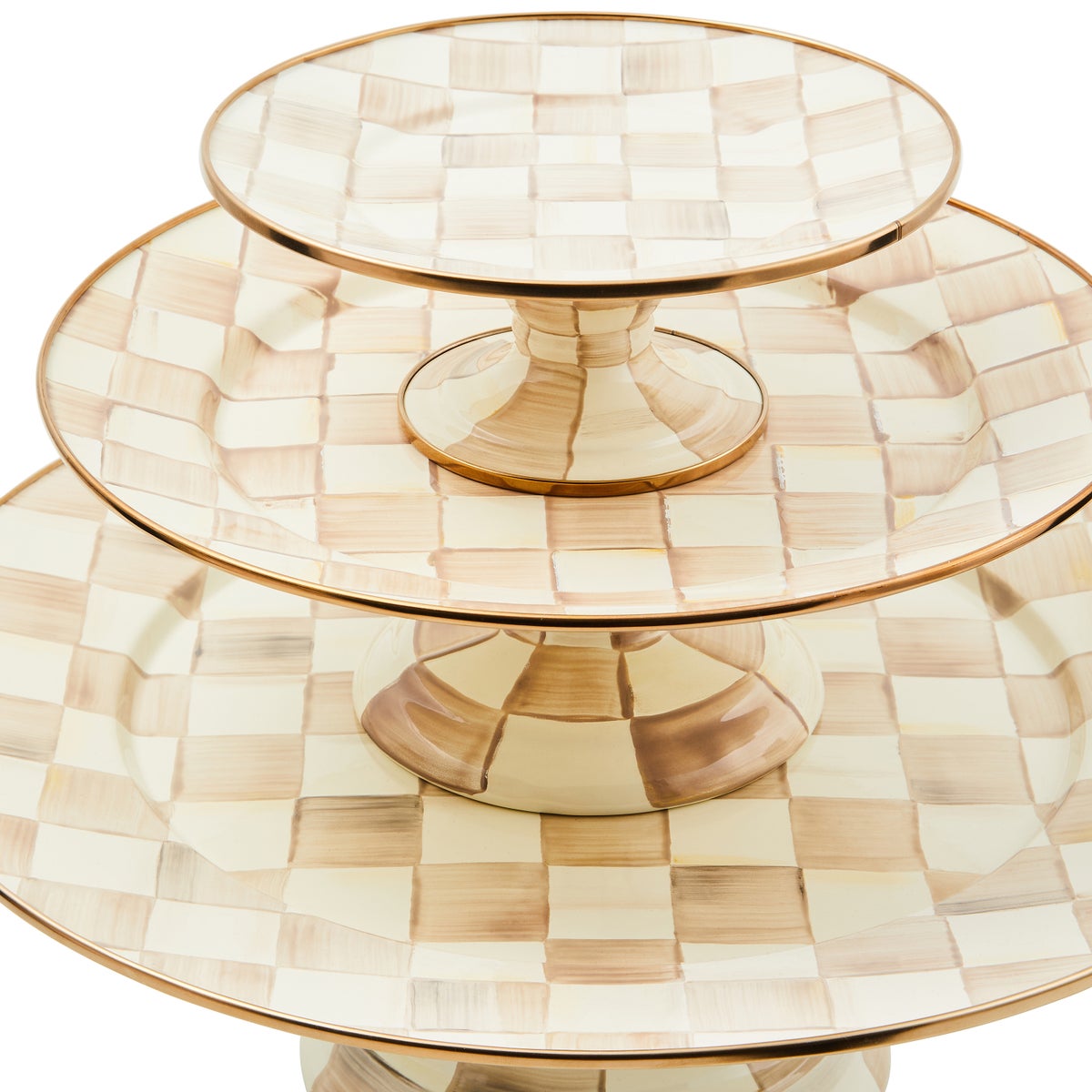 Mocha Check Mini Pedestal Platter - Image 4