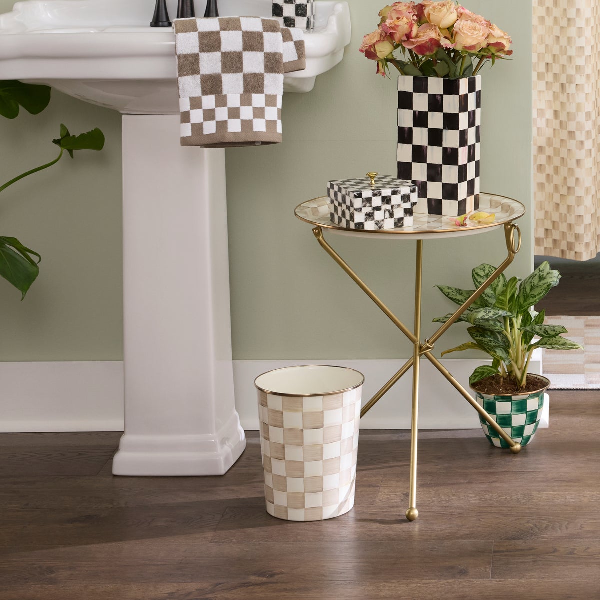 Mocha Check Waste Bin - Image 2