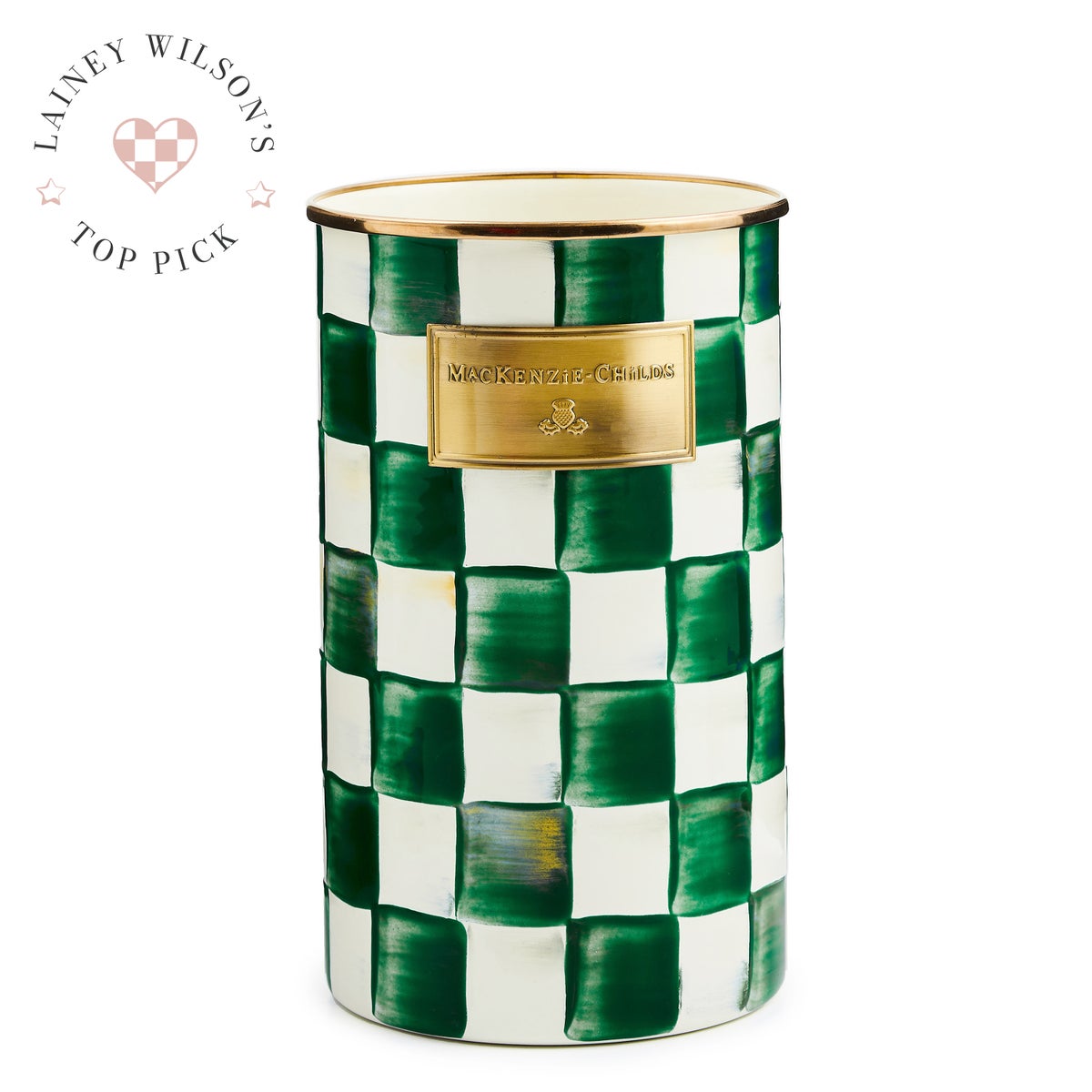Emerald Check Utensil Holder