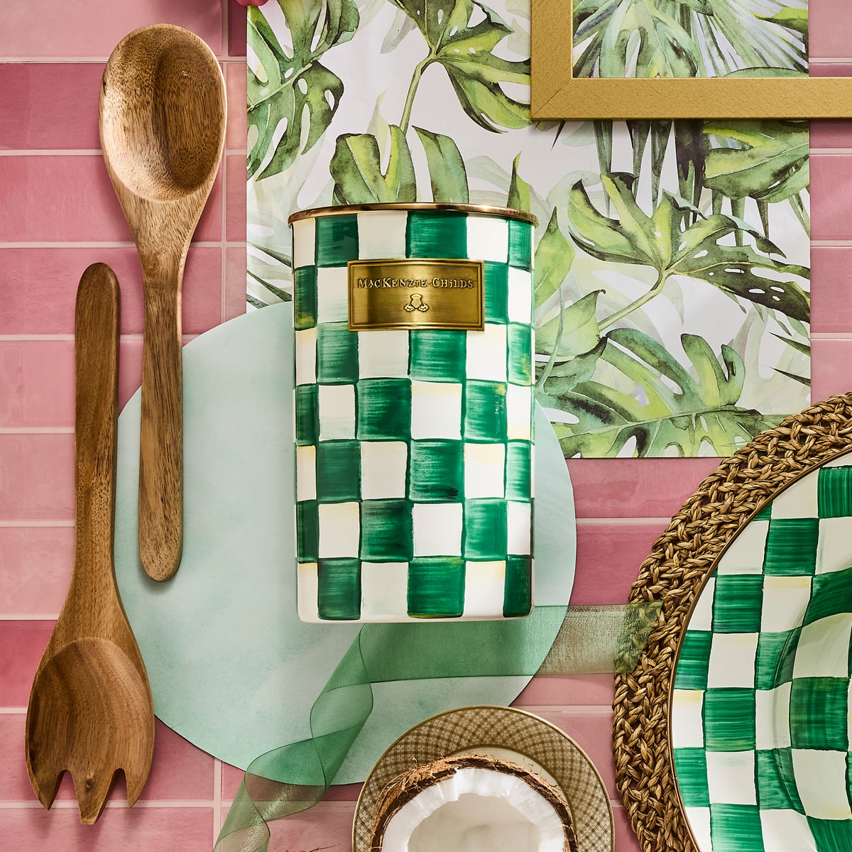 Emerald Check Utensil Holder - Image 2