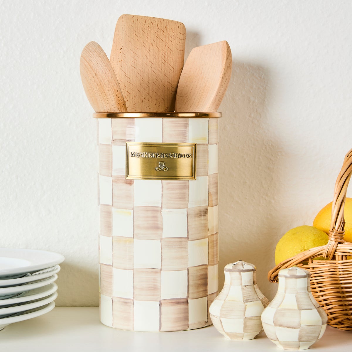 Mocha Check Utensil Holder - Image 5