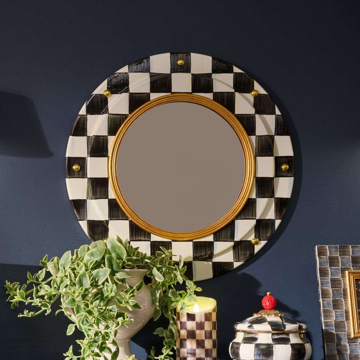 Courtly Check Round Enamel Wall Mirror - Image 2