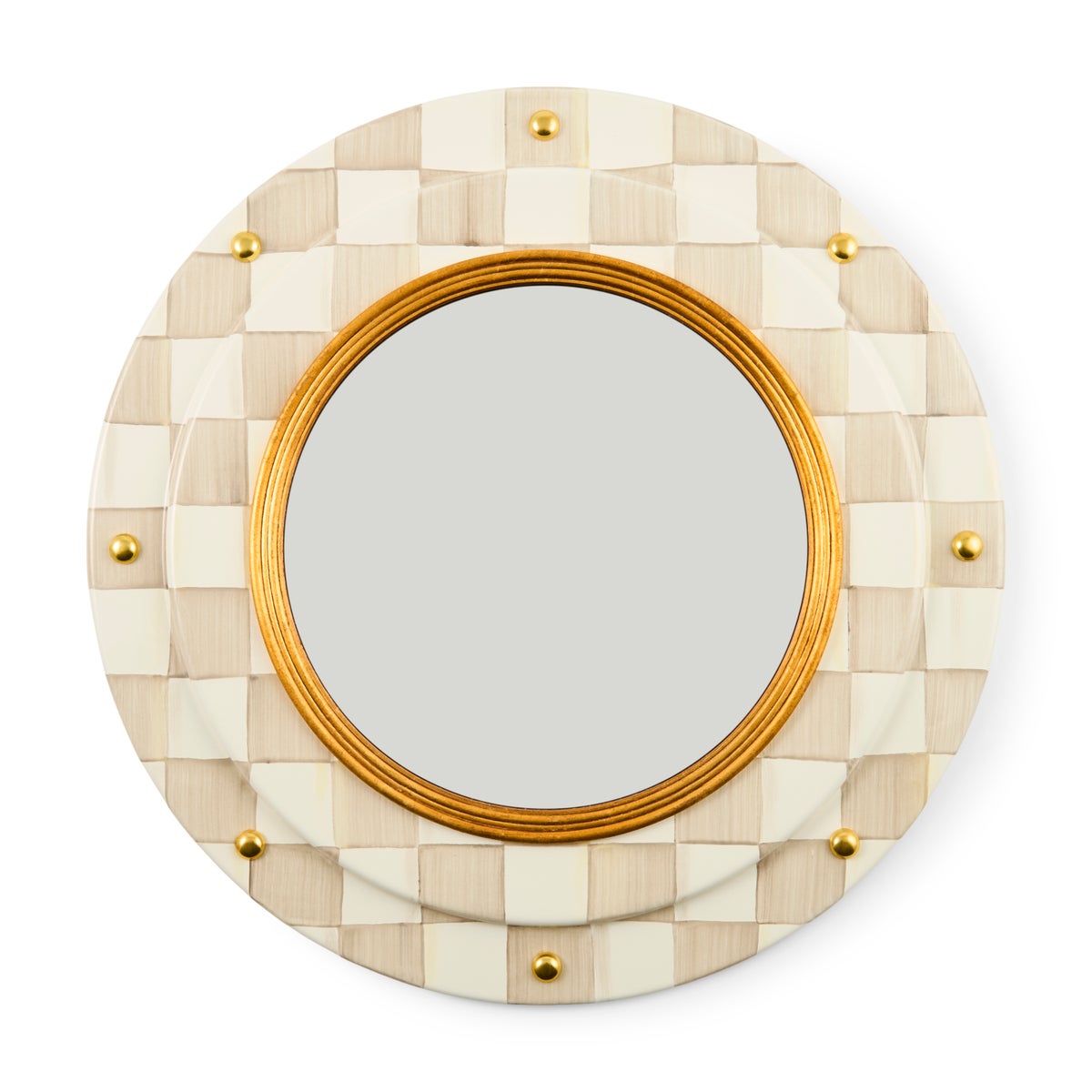 Mocha Check Round Enamel Wall Mirror