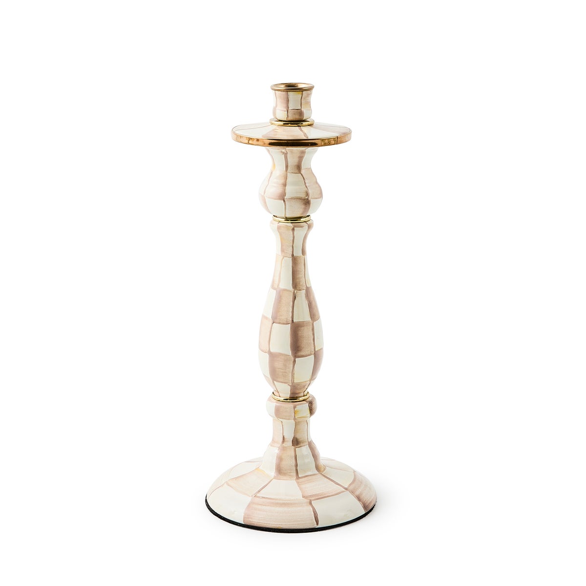 Mocha Check Large Candlestick