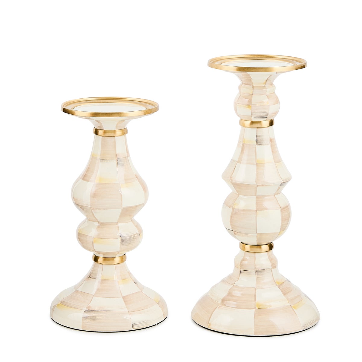 Mocha Check Large Pillar Candlestick - Image 3