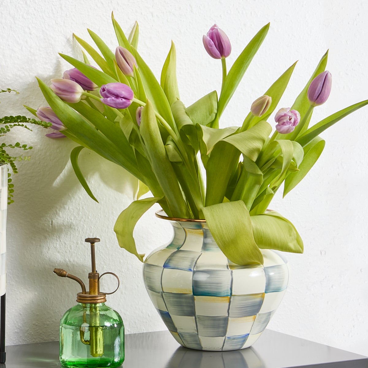 Sterling Check Enamel Large Vase - Image 3