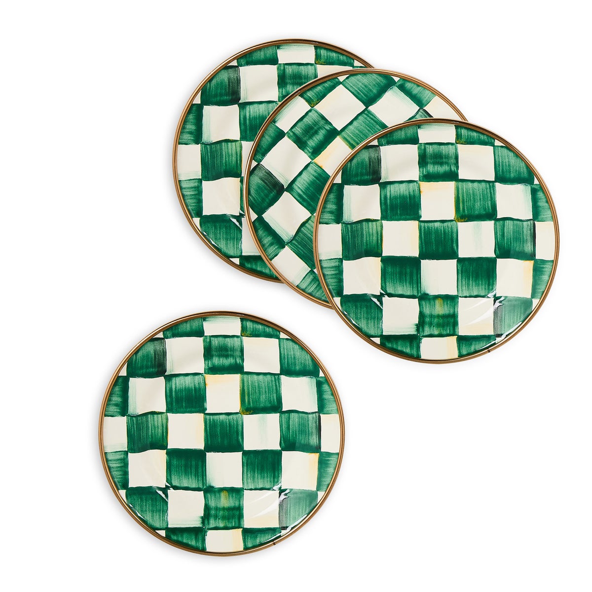 Emerald Check Appetizer Plates, Set of 4