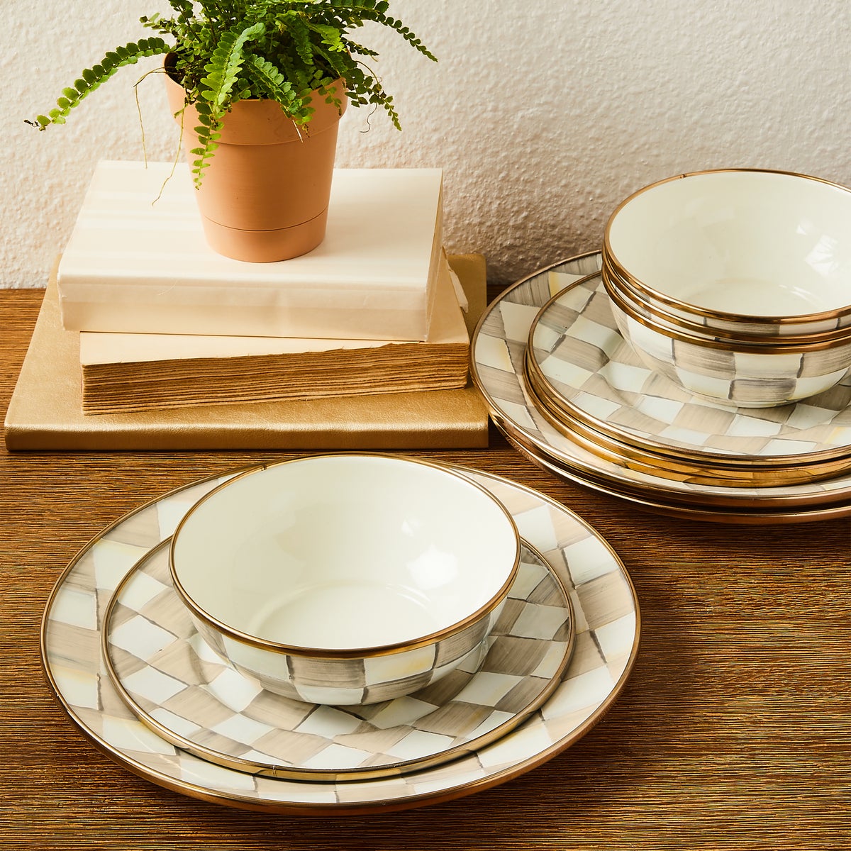 Mocha Check Dinnerware 12pc Complete Set - Image 2