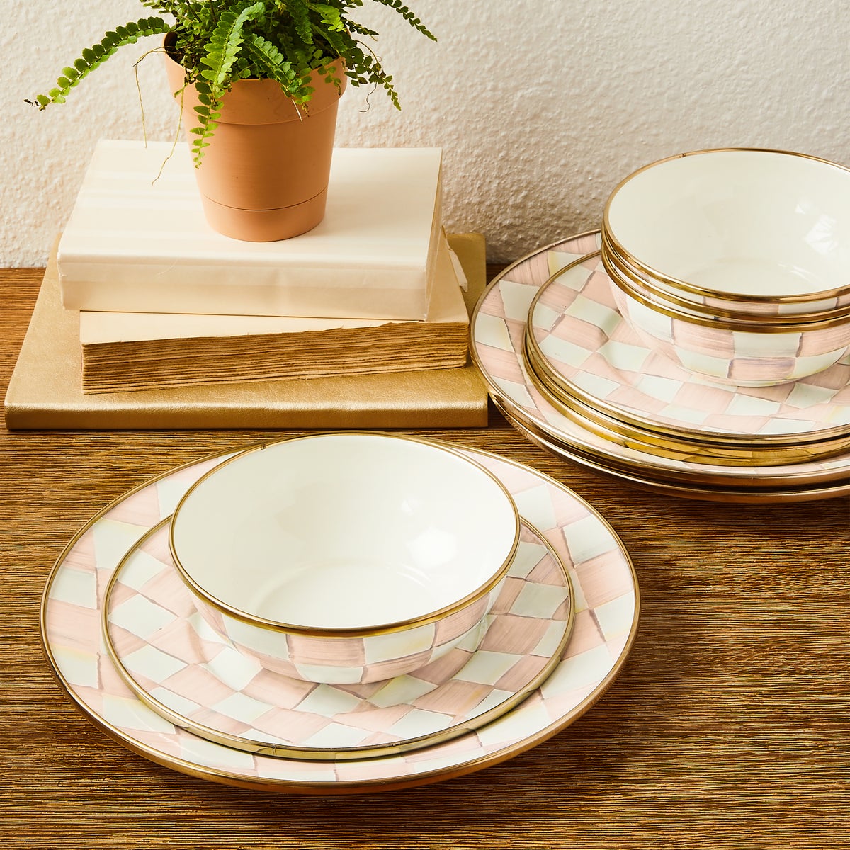 Rosy Check Dinnerware 12pc Complete Set - Image 2
